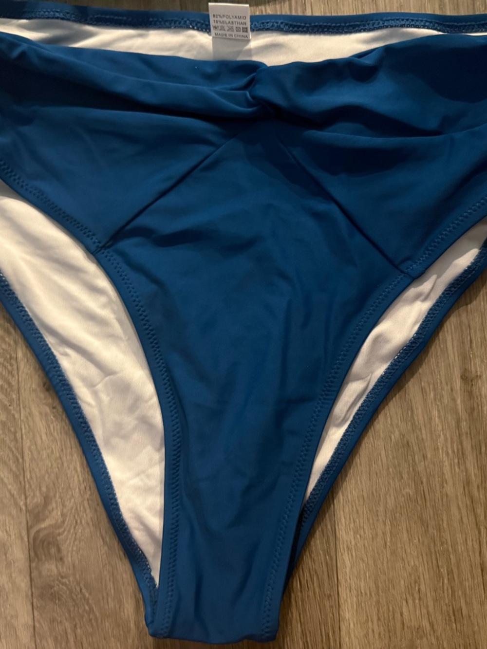 Blue Two-Piece Bikini‎ Set - Striped Top & Solid Bottom. One shoulder - Picture 3 of 6